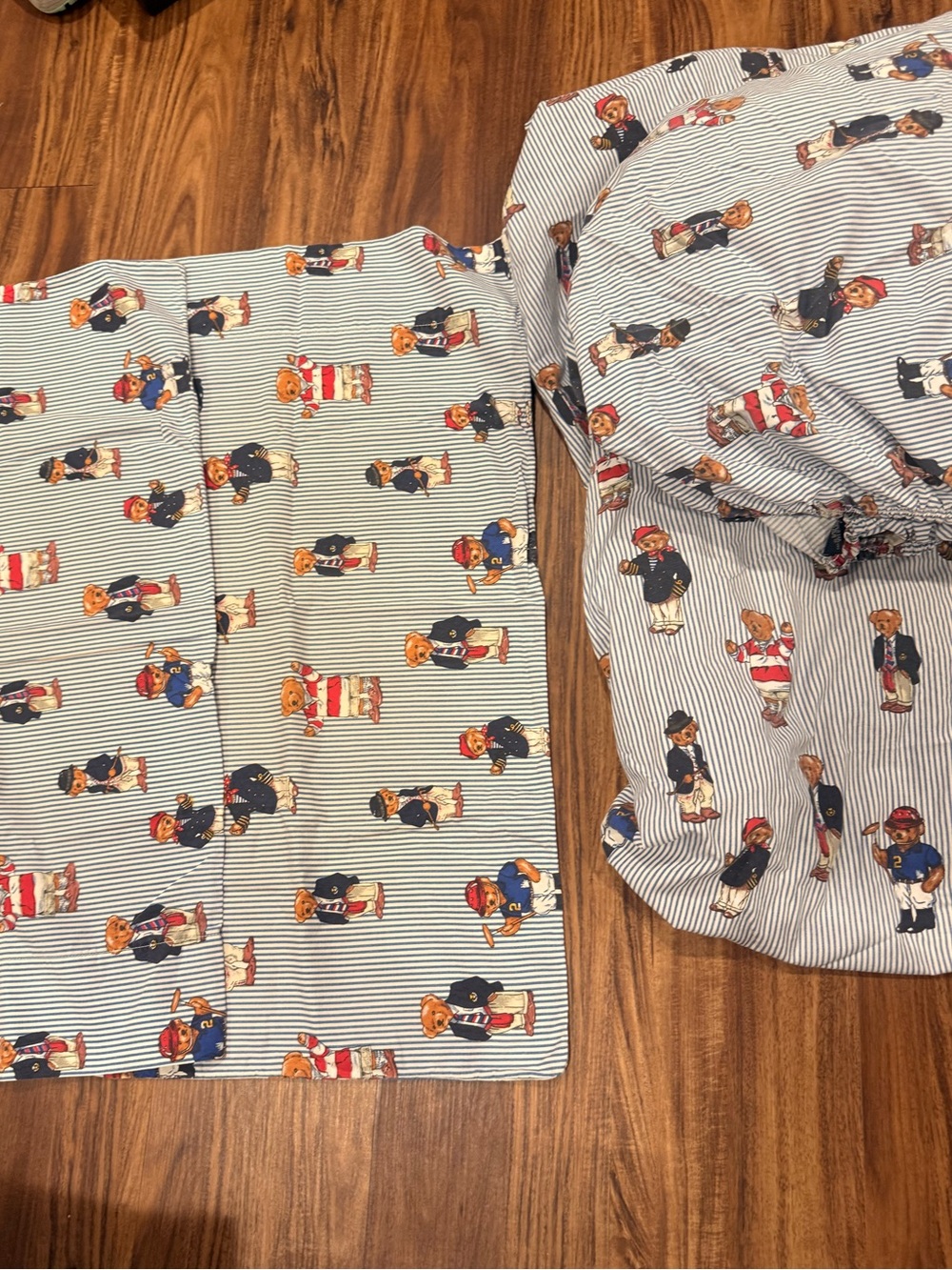 Vintage Ralph Lauren Polo Blue Teddy Bear Full Size Flat Fitted & 2 Pillow Cases
